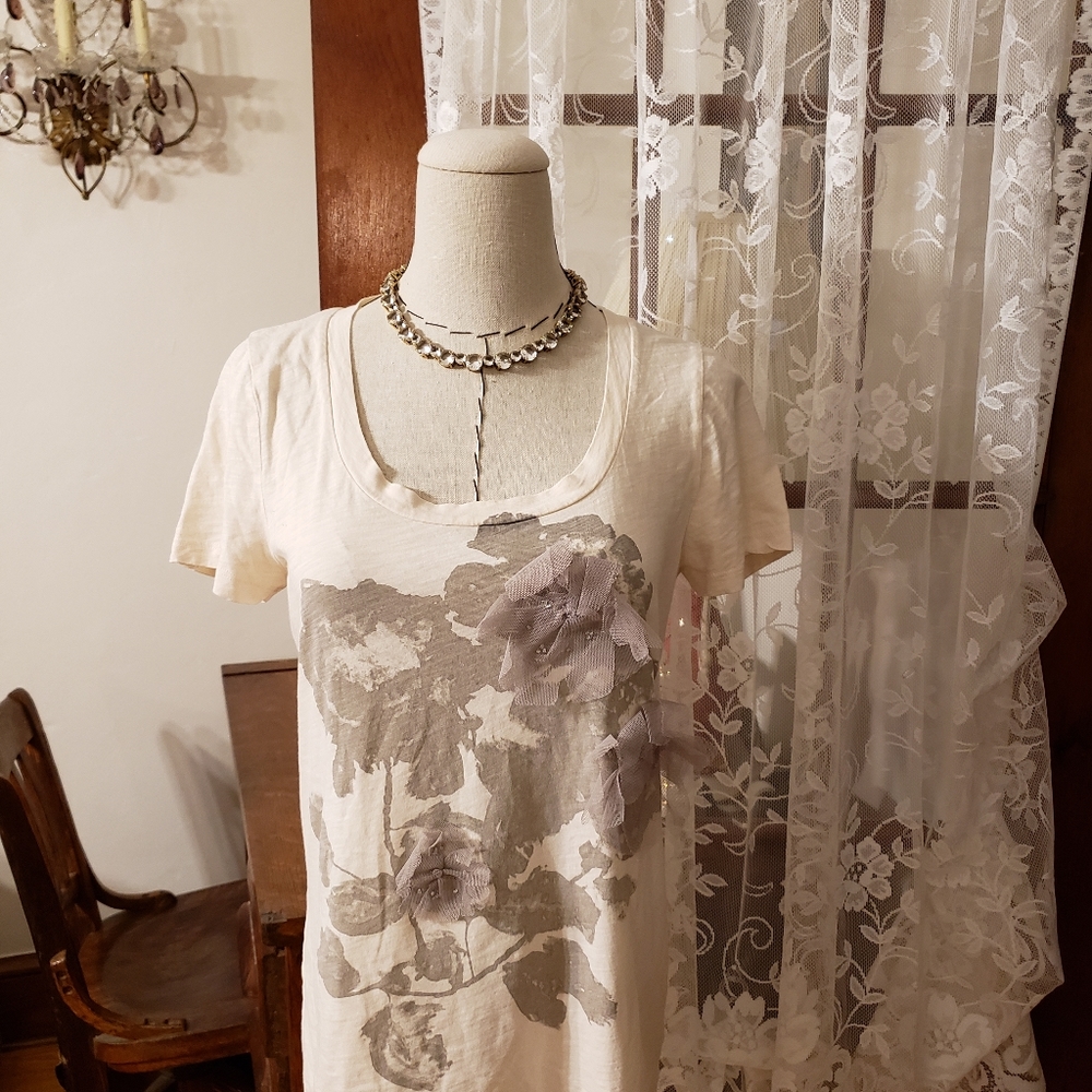 J.CREW TEE-SHIRT WITH LACE AND BEAD DETAIL